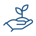 Drawn handprint icon. A sapling is growing on top of an open palm.