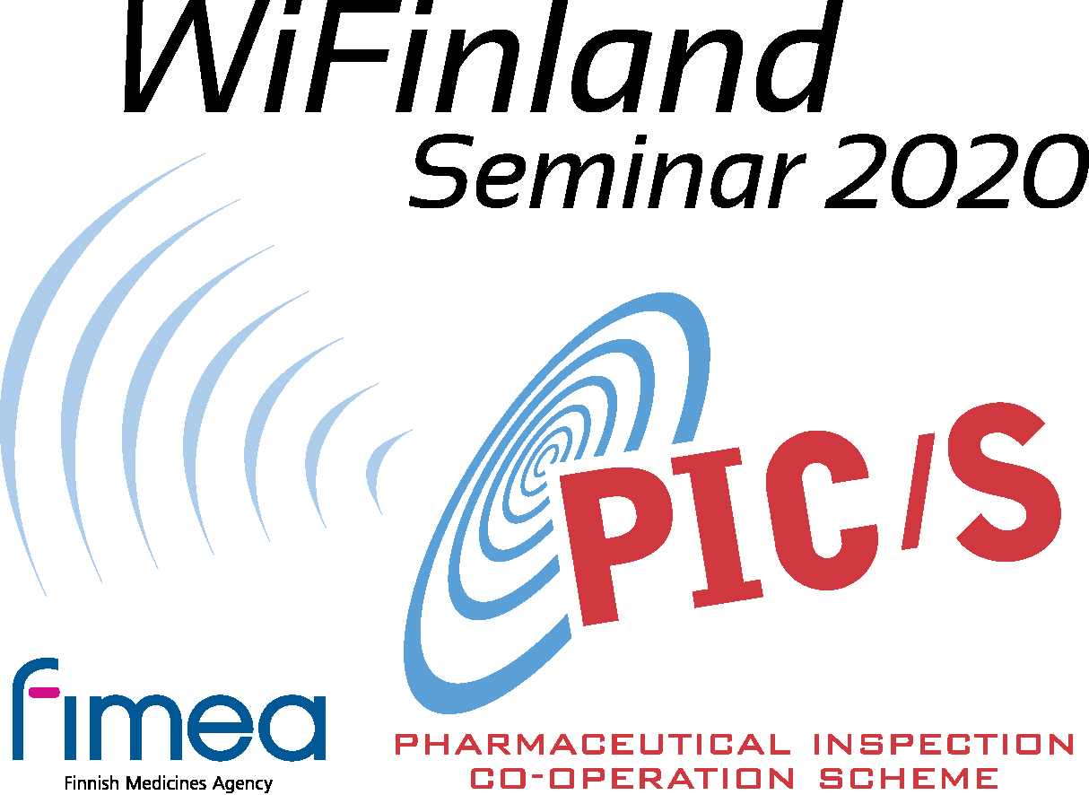 PIC/S (Pharmaceutical inspection co-operation scheme) -seminaarin logo. Logossa lukee myös "WiFinland seminar 2020".